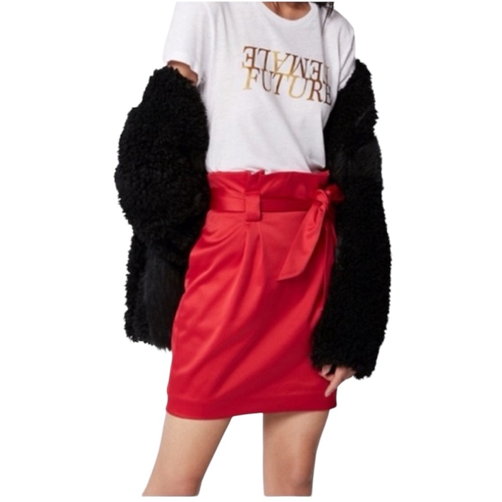 Express Red Satin Mini Skirt with Bow